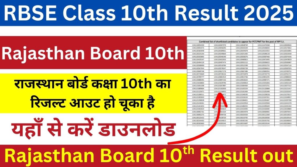 राजस्थान बोर्ड RBSE Class 10th Result 2025 जारी - ऐसे करो चेक 1 राजस्थान बोर्ड RBSE Class 10th Result 2025 जारी - ऐसे करो चेक